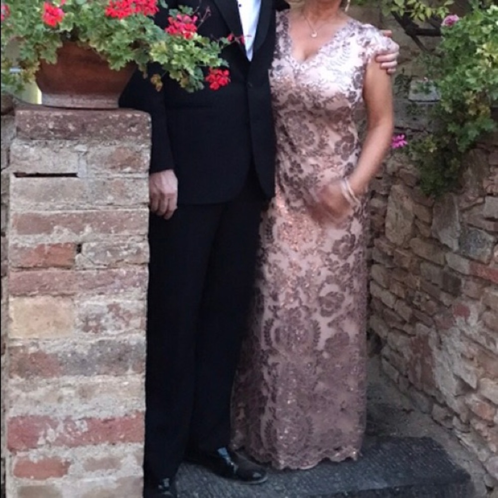 Tadashi Rose/gold Sequined lace gown